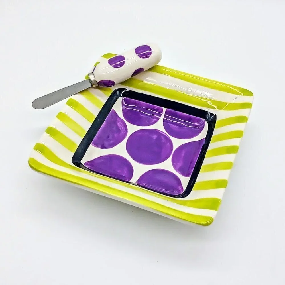Dennis East International Square Ceramic Dish & Spreader NIB